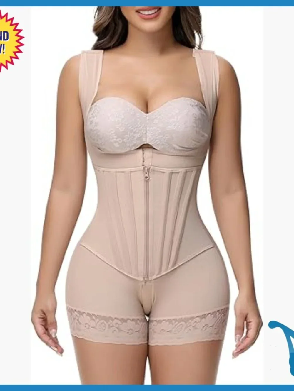 High Compression Shapewear Bodysuit with Zipper & Steel Bones Tummy Control